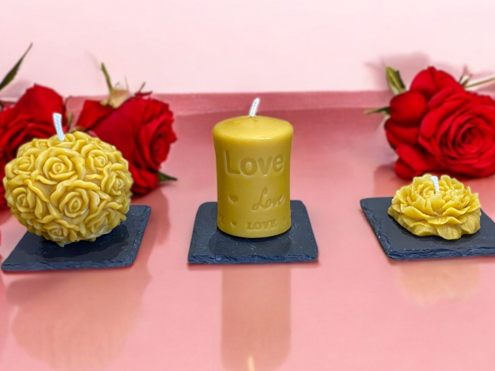 Love & Light Valentine's Bundle - Handcrafted Beeswax Candles - Davies a'i Gwmni Cyf