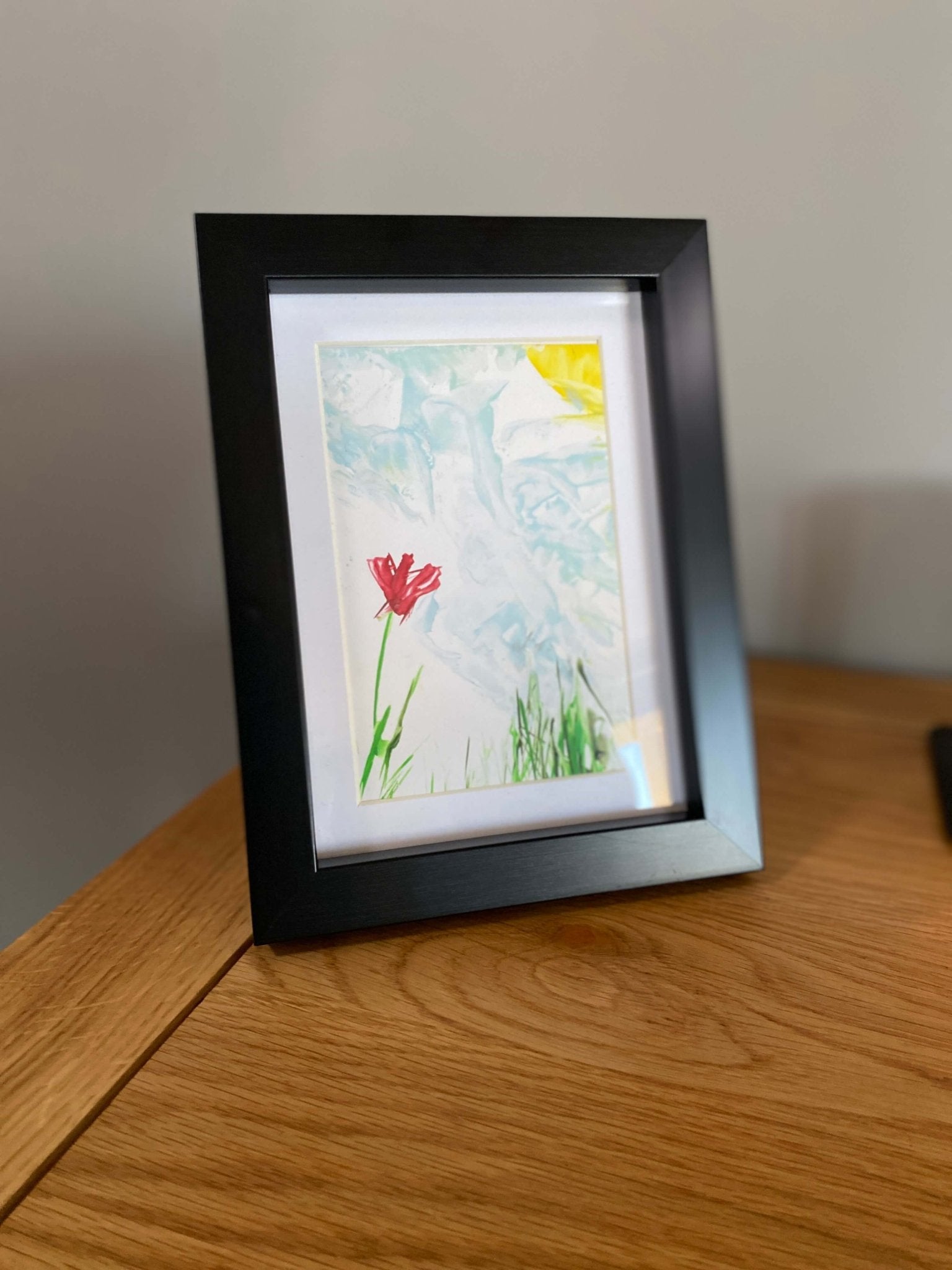 Original Encaustic Artwork Red Flower (Portrait A6) - Davies a'i Gwmni Cyf