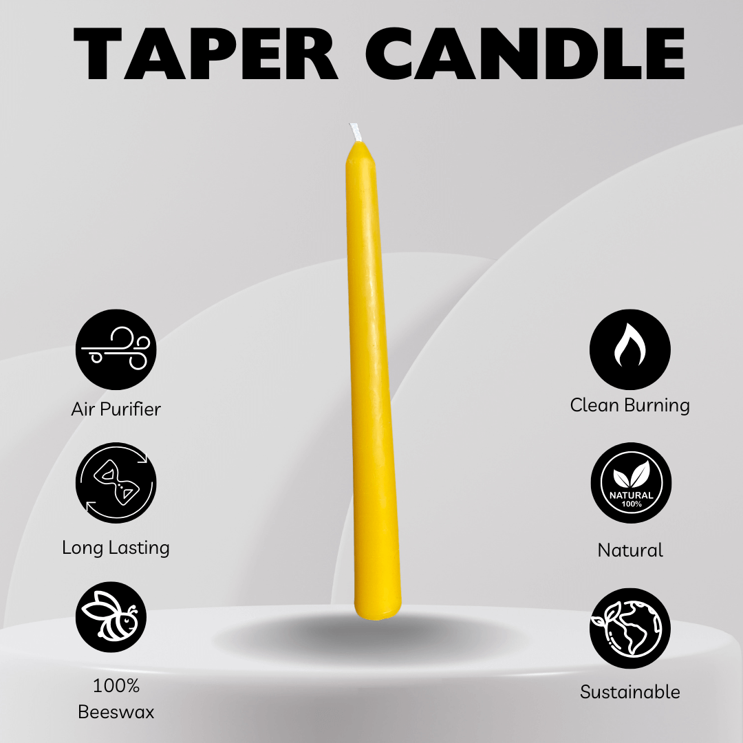 Pair of Taper Beeswax Dinner Candles - Davies a'i Gwmni Cyf